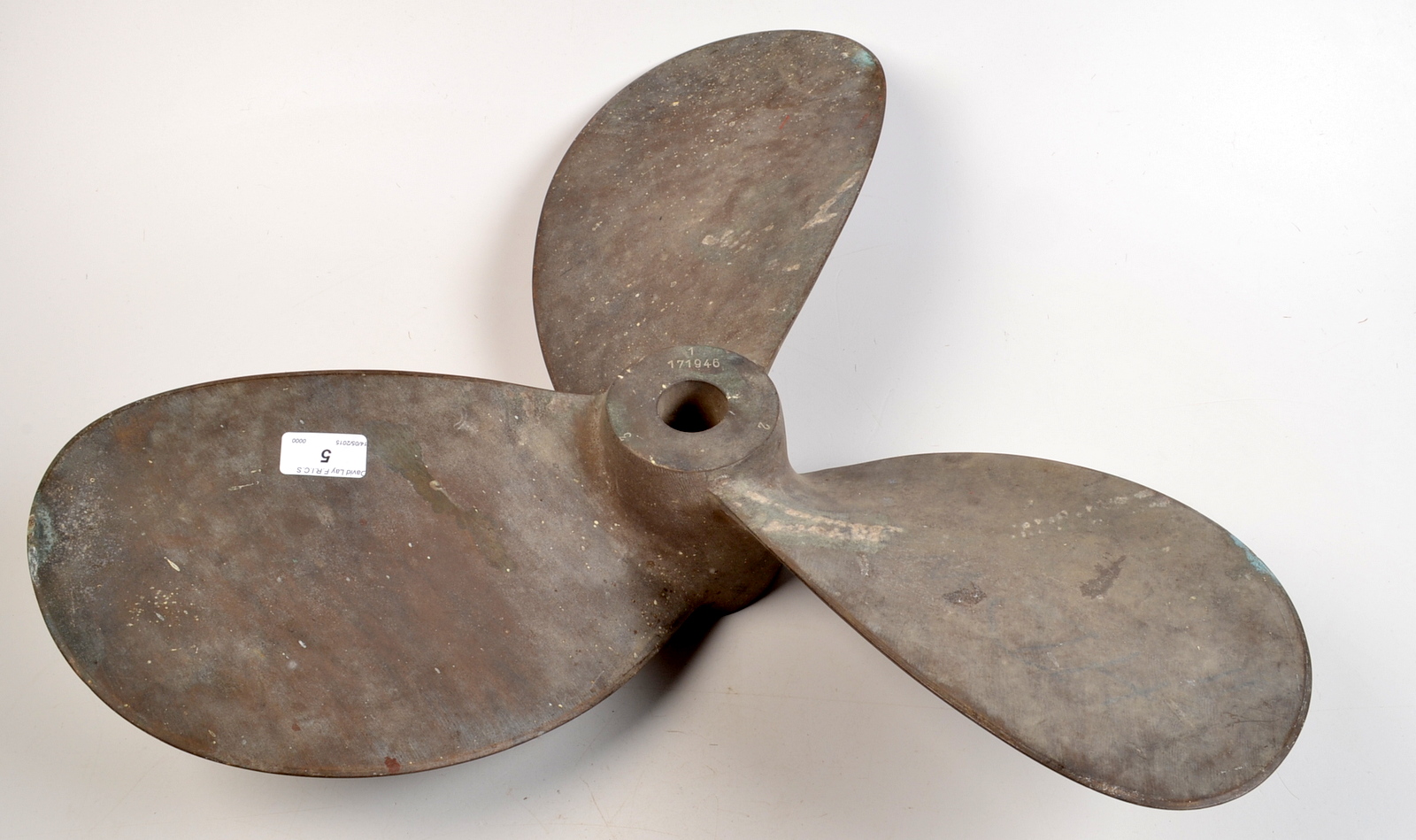 A three bladed phosphor bronze propeller, diameter 54.5cm.