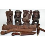 A box of African and other carvings etc.