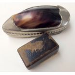 A mussel shell snuff box and one other box.