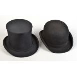 A collapsible opera hat by Lincoln Bennett & Co. together with a Woodrow bowler hat. Condition