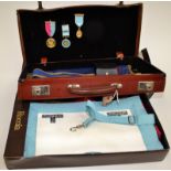 A case and a box of Masonic regalia including Craft and Provincial,