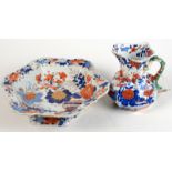 A Mason's patent ironstone Imari palate jug and a similar hexagonal bowl