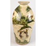 A Debbie Prosser large ovoid vase decorated with march hares, height 55cm.