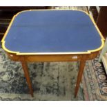 A Sheraton period satinwood and crossbanded, breakfront fold top card table on square section,