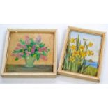 Two small Dorcie Sykes oils on board, one a still life flowers, the other St.