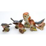 Six Beswick birds, owl No.2026 11.8cm, whiteplate No.2106, chaffinch No.991, nuthatch No.