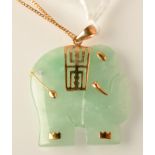 A Chinese jade, gold mounted pendant and chain.