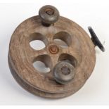 A wooden boat-fishing reel, diameter 19.5 cm. Condition Report: good condition with some areas of
