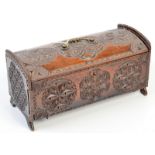 A rare, late 18th century carved three compartment tea chest with domed lid.