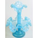 A blue glass epergne. Condition Report: In good condition commensurate with age. (1880)