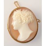 A 19th century gold brooch set with a well carved, classical head cameo.
