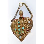 An Austro Hungarian heart shaped scent flacon. Condition Report: Tarnished.  4.5 x 4.2 cm.