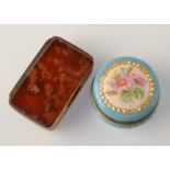 An agate and gilt brass snuff box, together with an enamelled pomade box.