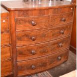 An early Victorian mahogany veneered, bow front chest of drawers, width 112cm.