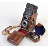 A Rolleicord Twin Reflex Camera in the original leather case
Together with Weston lightmeter
