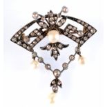 A belle epoch diamond and pearl brooch/pendant, boxed. Condition Report: Very good condition,