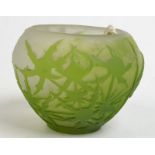 An Emile Galle small vase with green etched thistle, height 5.8cm.