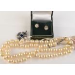 A pair of cultured pearl earrings,