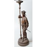 A spelter figure of Don Cesar, mounted as a table lamp.