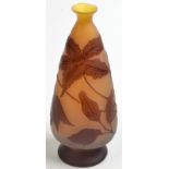 An etched, cameo glass vase in Galle style, height 25cm.