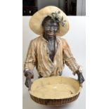 A cold painted plaster model of a blackamoor proffering a basket, height 71cm.