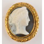 A 19th century hardstone carved cameo brooch. Condition Report: Size 4.5 x 4 cm.