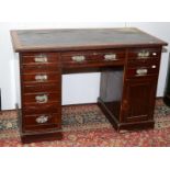 A late Victorian mahogany, twin pedestal desk, width 115cm,