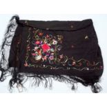 A Chinese brown silk shawl embroidered with colourful floral decoration. Condition Report: Average