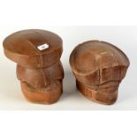 Two wooden sectional hat moulds.
