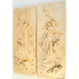 A pair of moulded plaques dated 1892, 44 x 16cm.
