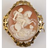 A Victorian George and the dragon cameo brooch. Condition Report: Cameo in good condition (