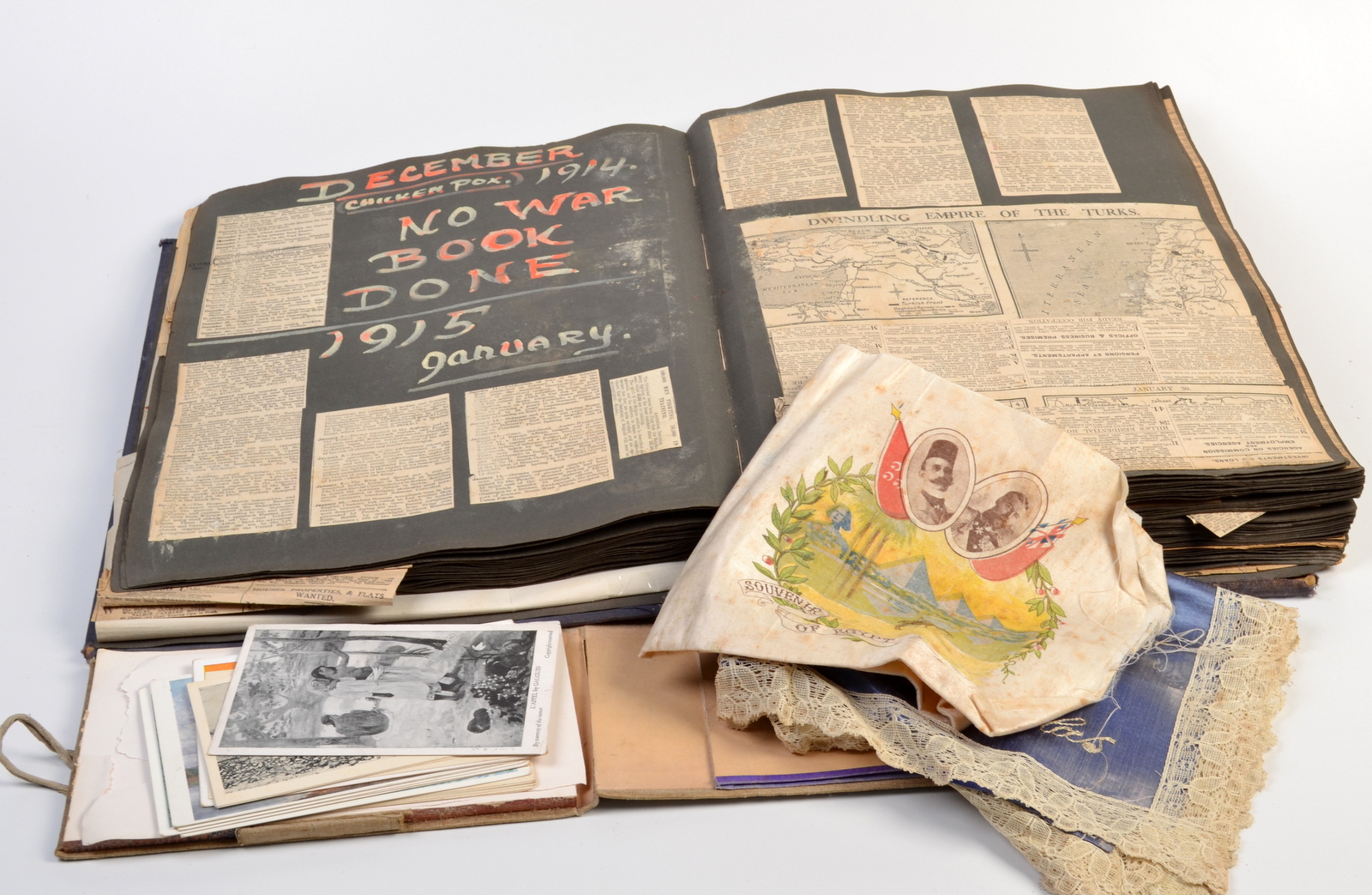 A First World War scrap book, well filled with mostly newspaper cuttings.