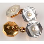 A pair of 18ct. gold and platinum dress cufflinks set with pearls.