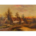 ALEX JAMIESON 
Cottages at Sunset 
Oil on canvas
Signed 
38 x 50cm
Together with a study of two