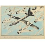 RAYMOND 'JAK' JACKSON
'No, no let me guess - Farnborough?'
Watercolour
Inscribed
52.5 x 64.