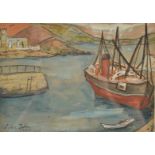 VIVIEN JOHN
Harbour with Steam Trawler
Watercolour
Signed and dated 1937
13 x 17cm