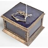 A Child & Child snuff box with blue glass panels,