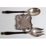 A pair of Gorham silver servers with turned wooden handles, 1881,