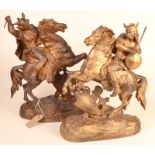 A pair of Spelter equestrian warrior figures.