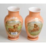 A pair of Victorian glass vases, each decorated with cattle watering.