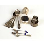 Brewis & Co. teaspoons, together with a Mexican TP-90 silver pepper and open salt, etc., 7.5oz.