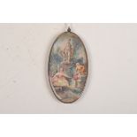 An oval miniature, after Fragonard. Condition Report: 11 x 5.8cm condition ok