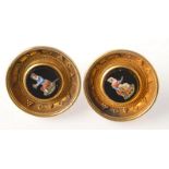 A pair of Victorian gold disc earrings, the center of each with a micromosaic roundel, one with a