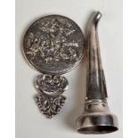 A small continental hand mirror, the back cast with figures about a preacher,