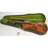 A "Schweitzer" violin, the one piece 14 1/4 inch back of narrow horizontal curl,
