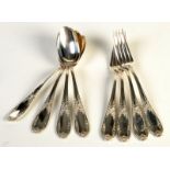 A COLLECTION OF RUSSIAN SILVER

A set of four Russian silver forks, with four matching spoons,