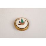 A pietra dura Victorian gold mounted brooch. Condition Report: a little scruffy and a little soft