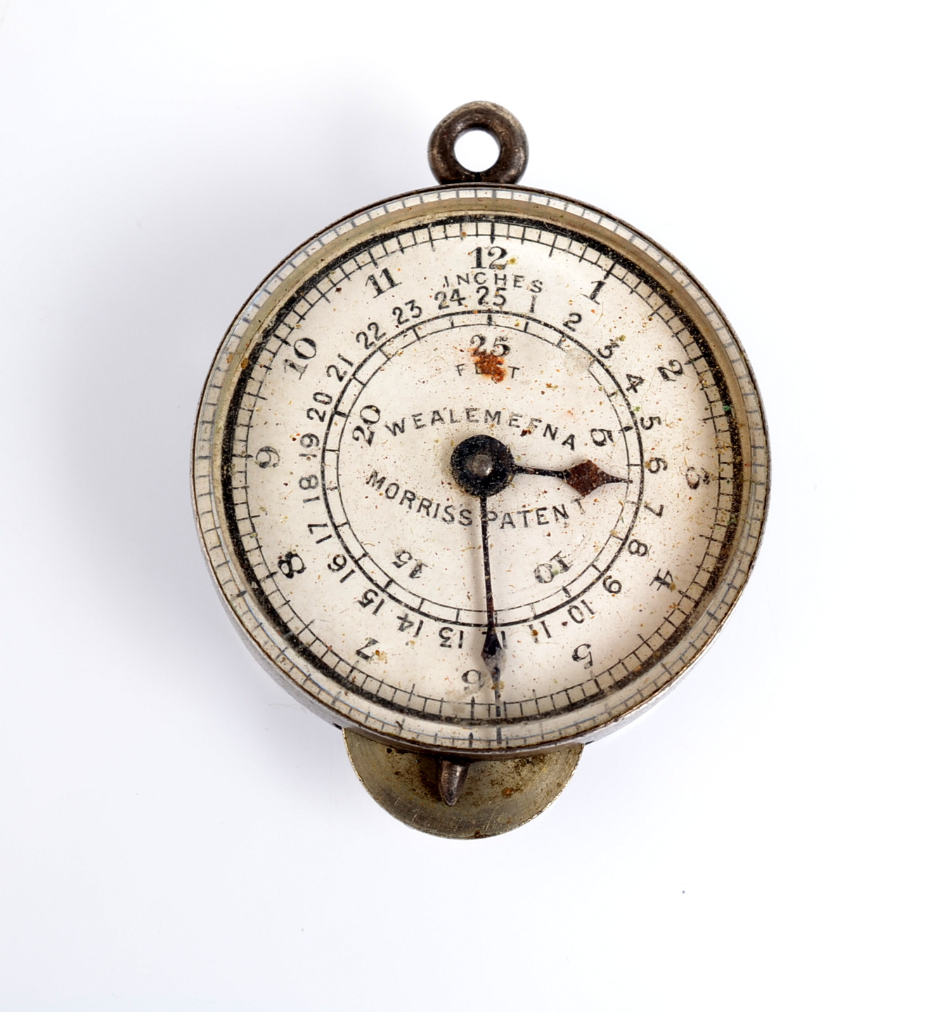 A late Victorian Morris's Patent Wealemefna map measuring instrument, in unhallmarked silver case,