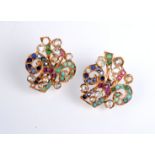 A pair of gold stone set earrings.