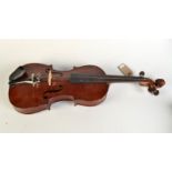 A violin with Bernardel, Paris label with 1849 medal date, with 35.5cm two piece back. Condition